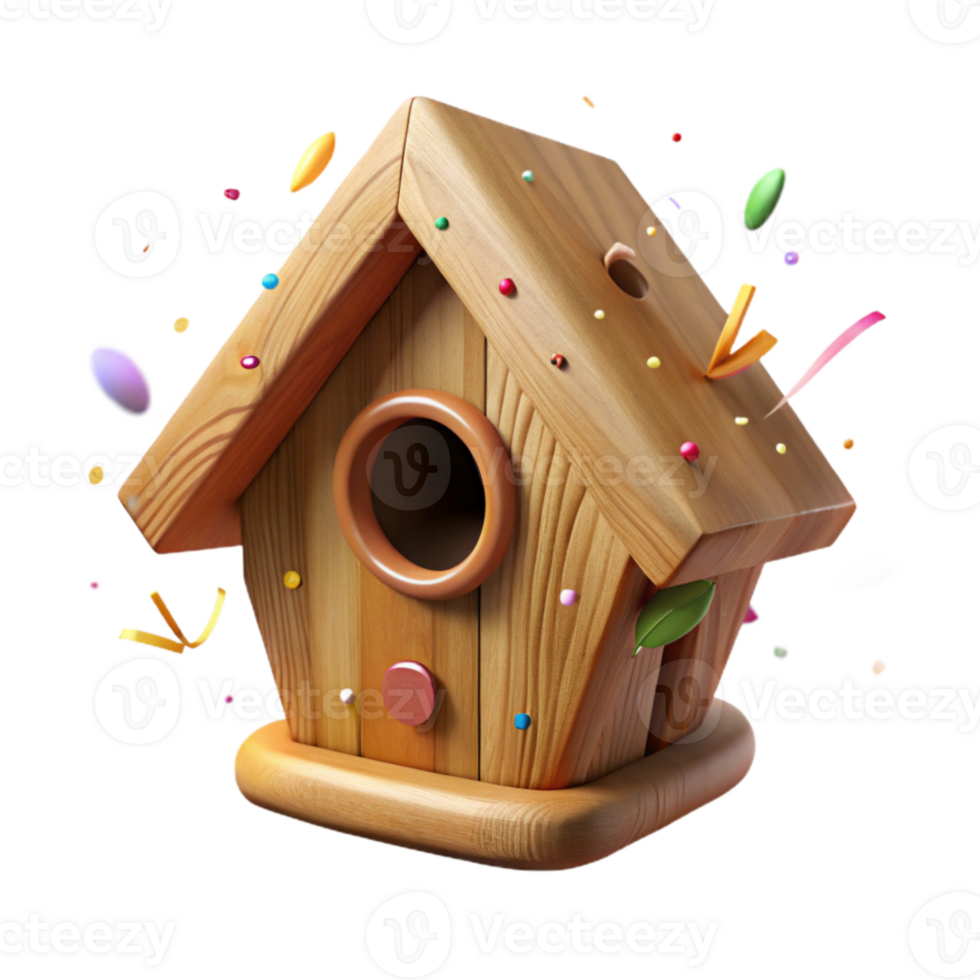 serene classic Wooden Birdhouse with Entrance Hole Front View Cutout exclusive png