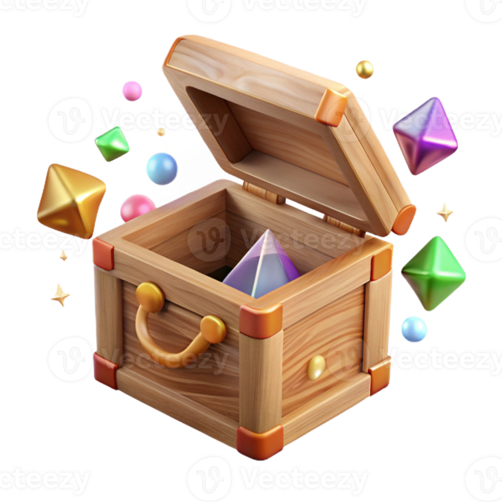 vibrant modern Wooden Box Open Lid Transparent Element high quality png