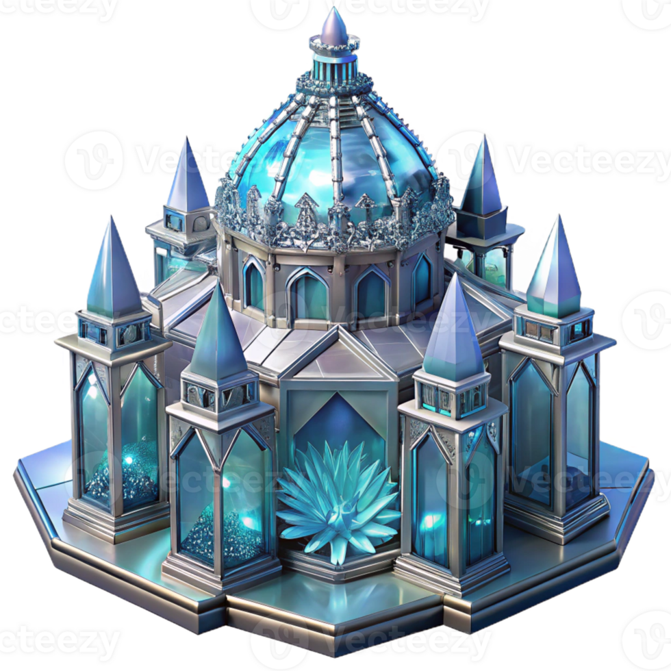 serene minimalist Crystal palace, intricate glass and metal structure, filled with light, fantasy setting, magical atmosphere, digital art, premium png