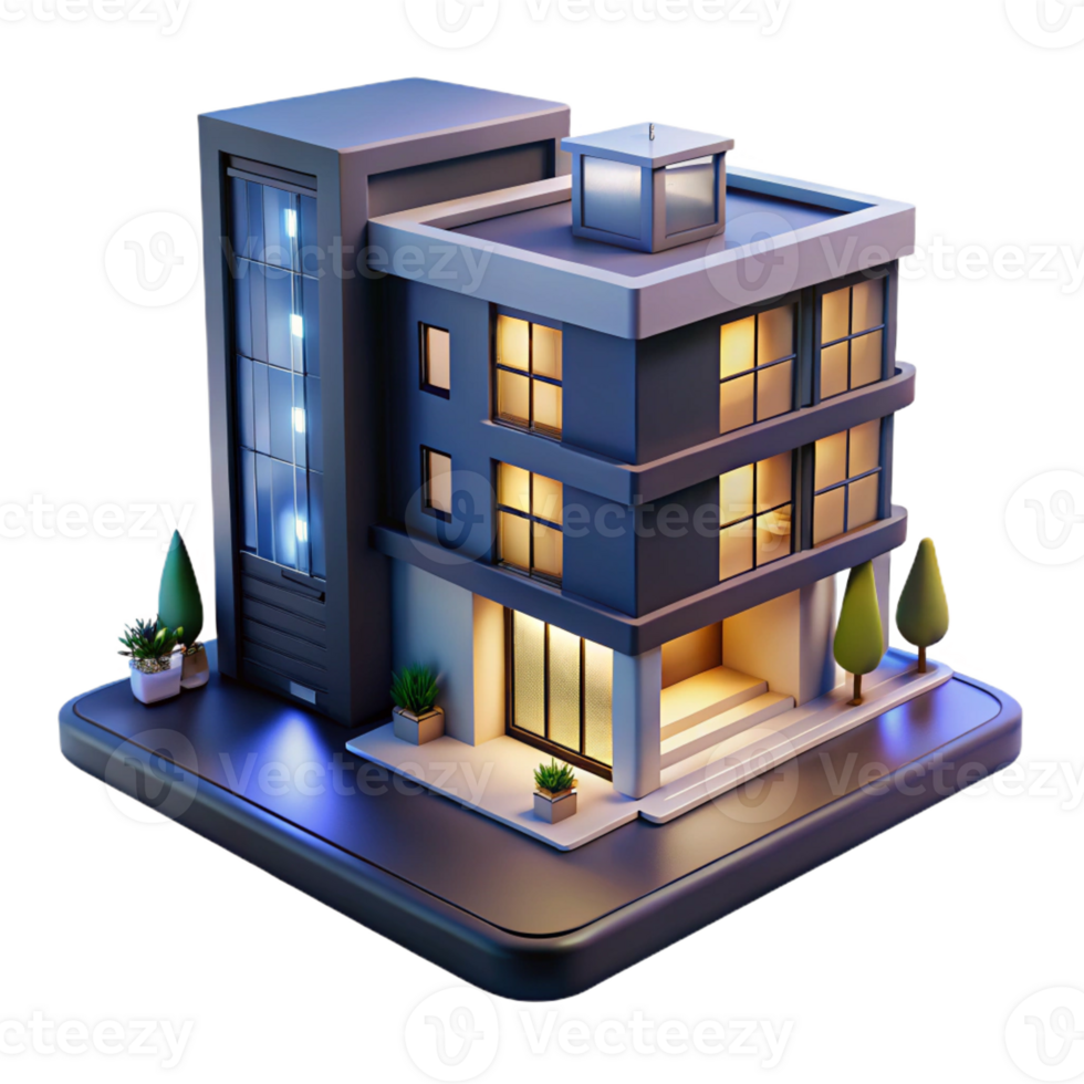 stunning vintage Microscale apartment building, designed for compact living, futuristic technology, urban setting, night scene, architectural concept art, premium png