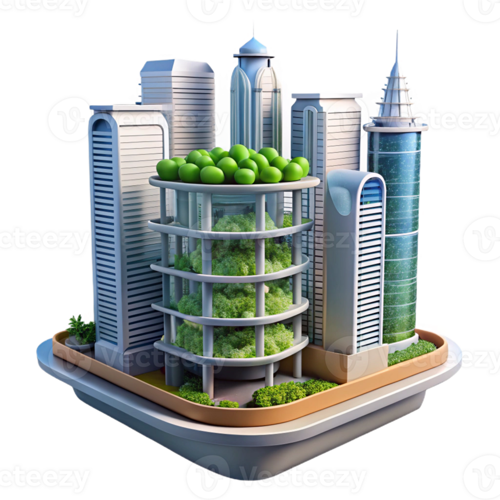 vibrant abstract Vertical farm skyscraper, hydroponic gardens, integrated with urban infrastructure, futuristic city backdrop, sunny day, architectural rendering, high resolution png