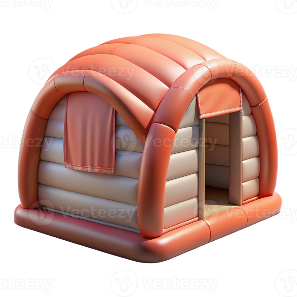 extraordinary minimalist Inflatable temporary shelter, lightweight fabric structure, disaster relief setting, bright daylight, humanitarian design, photorealistic rendering, 4K png