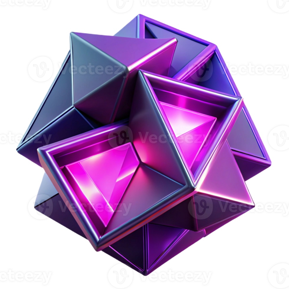 vibrant creative Fractured geometric shapes in vibrant magenta and deep violet, with sharp, contrasting edges and neon light accents, in a Cubist style high resolution png