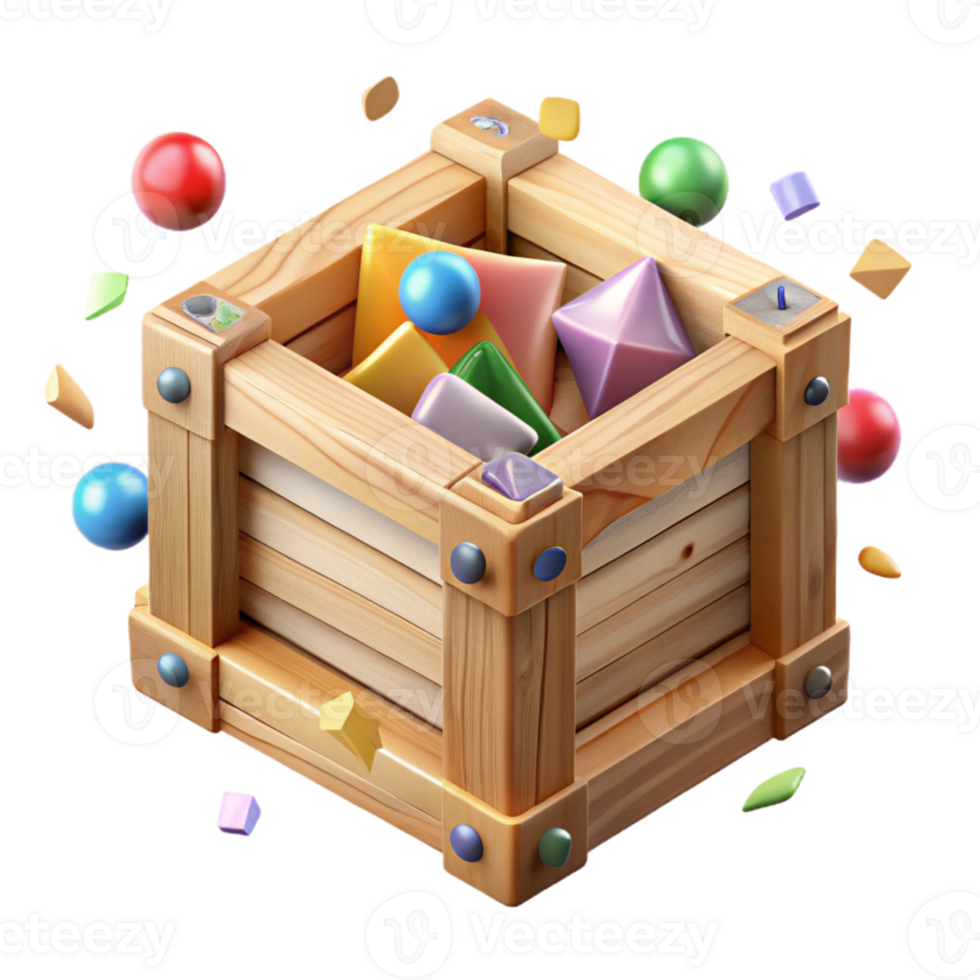 vibrant artistic Wooden Crate Top Down View Transparent Background detailed png