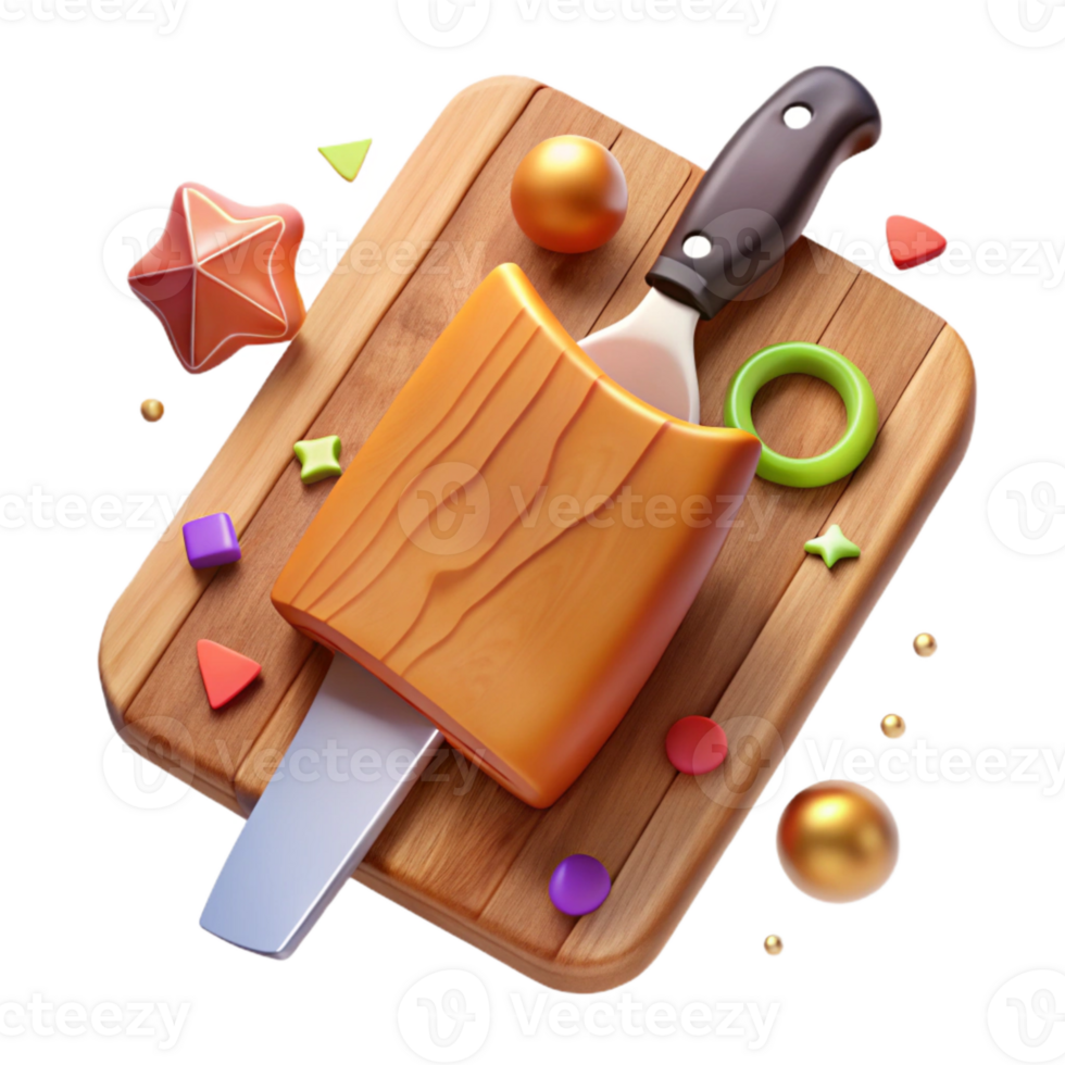 beautiful minimalist Wooden Cutting Board with Knife Marks Isolated Element professional png