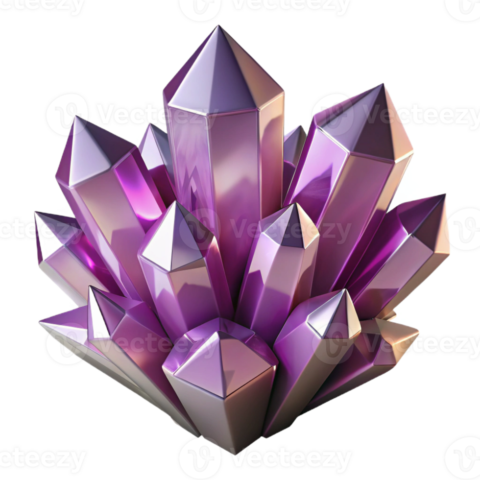 stunning contemporary A cluster of crystalline structures in shades of amethyst and quartz, with sharp facets and sparkling, refracted light, in a Geometric Abstraction style high resolution png