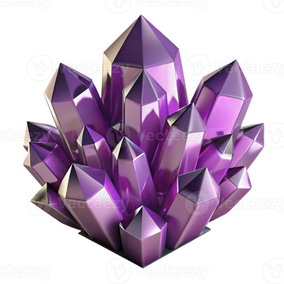 impressive rustic A cluster of crystalline structures in shades of amethyst and quartz, with sharp facets and sparkling, refracted light, in a Geometric Abstraction style professional png