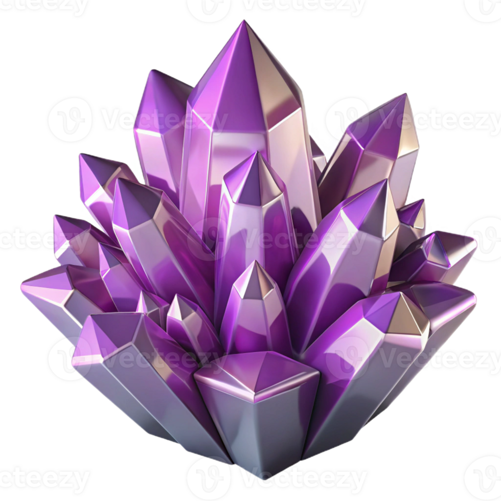 impressive creative A cluster of crystalline structures in shades of amethyst and quartz, with sharp facets and sparkling, refracted light, in a Geometric Abstraction style high resolution png