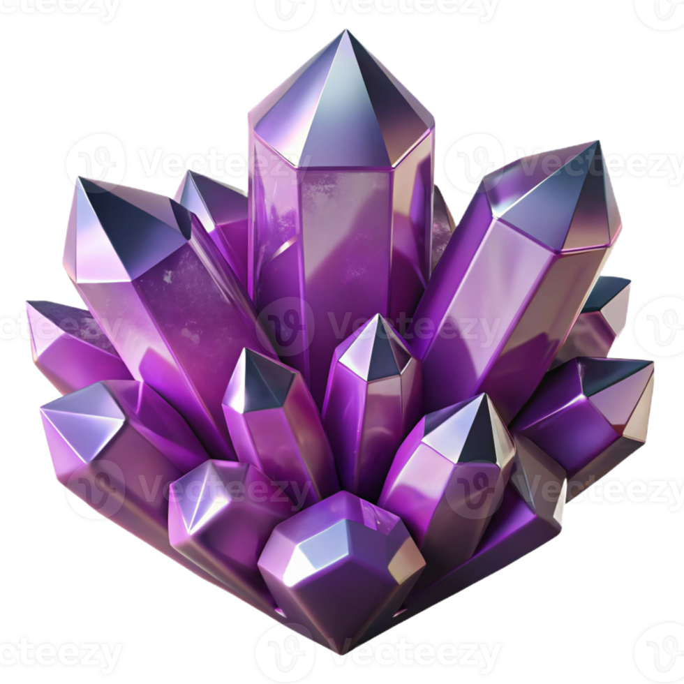 stunning abstract A cluster of crystalline structures in shades of amethyst and quartz, with sharp facets and sparkling, refracted light, in a Geometric Abstraction style high quality png