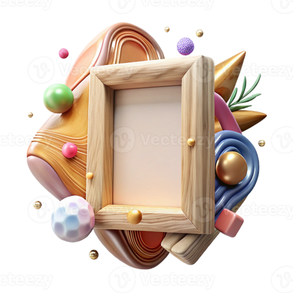 elegant minimalist Wooden Picture Frame Blank Space Isolated professional png