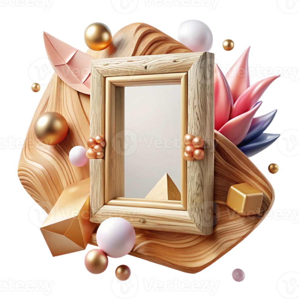 vibrant minimalist Wooden Picture Frame Front View Isolated professional png