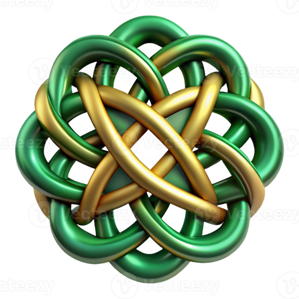 dramatic minimalist An intricate pattern of interwoven Celtic knots in emerald green and gold, with a subtle metallic sheen and soft, diffused lighting, in a Celtic Art style exclusive png