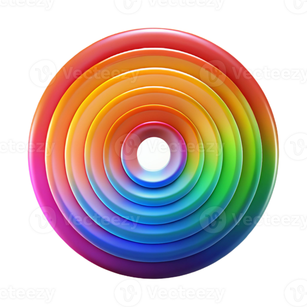magnificent vintage A series of concentric circles radiating outward in vibrant rainbow colors, with a bright, pulsating glow, in a Op Art style 4K png