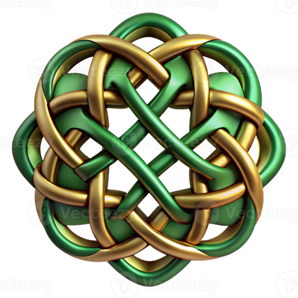 vibrant abstract An intricate pattern of interwoven Celtic knots in emerald green and gold, with a subtle metallic sheen and soft, diffused lighting, in a Celtic Art style genuine png