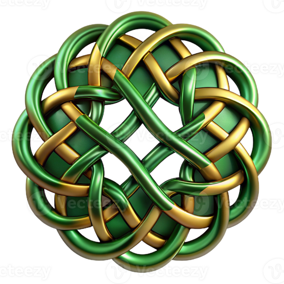 extraordinary minimalist An intricate pattern of interwoven Celtic knots in emerald green and gold, with a subtle metallic sheen and soft, diffused lighting, in a Celtic Art style original png
