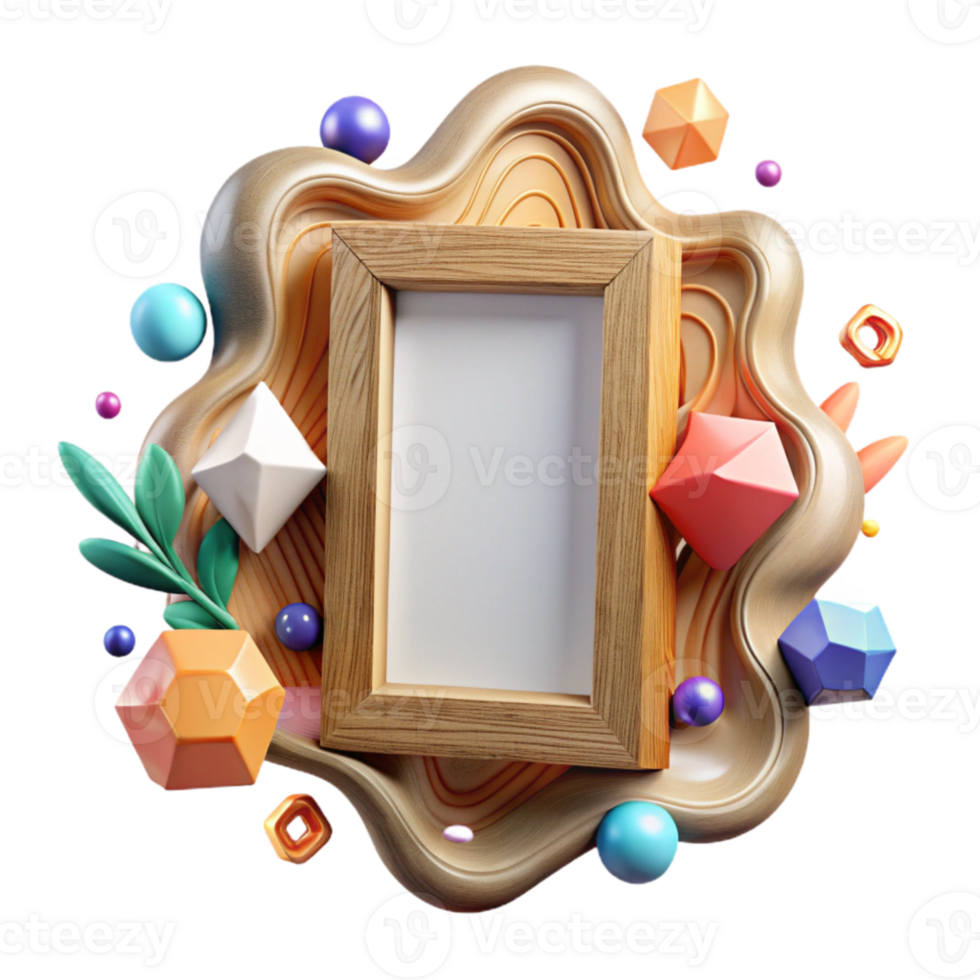 elegant minimalist Wooden Picture Frame with Ornate Design Isolated Element original png