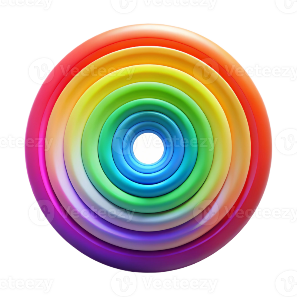 elegant creative A series of concentric circles radiating outward in vibrant rainbow colors, with a bright, pulsating glow, in a Op Art style 4K png
