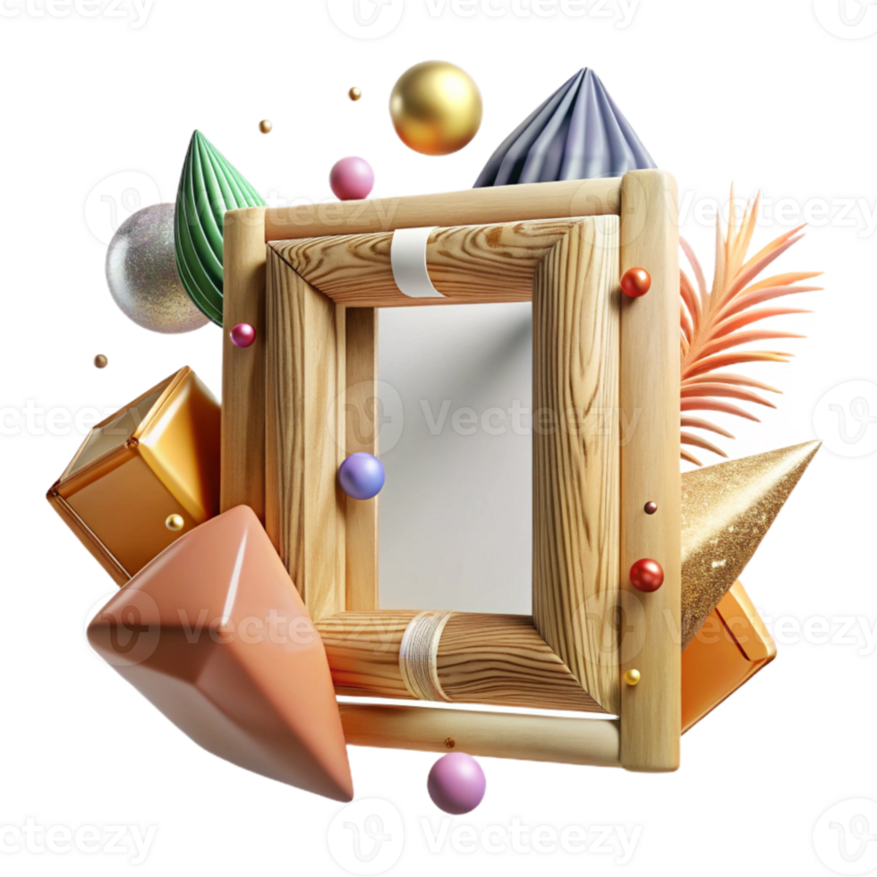 beautiful minimalist Wooden Picture Frame Cutout Transparent Background professional png