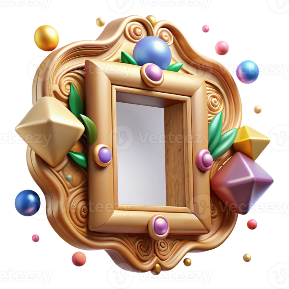 impressive abstract Wooden Picture Frame with Ornate Design Isolated Element authentic png