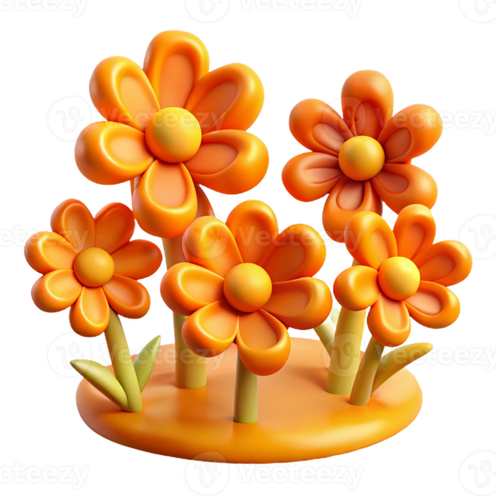 serene traditional A field of stylized flowers in vibrant hues of orange and yellow, with bold outlines and flat, graphic shapes, in a Pop Art style professional png