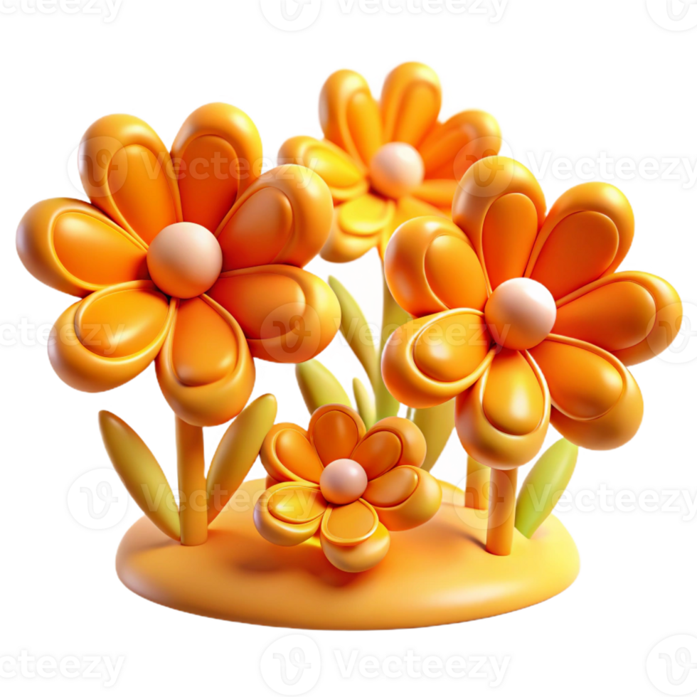 serene creative A field of stylized flowers in vibrant hues of orange and yellow, with bold outlines and flat, graphic shapes, in a Pop Art style professional png