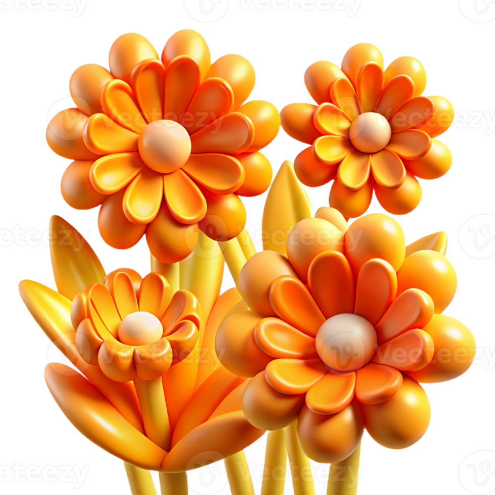 vibrant contemporary A field of stylized flowers in vibrant hues of orange and yellow, with bold outlines and flat, graphic shapes, in a Pop Art style genuine png