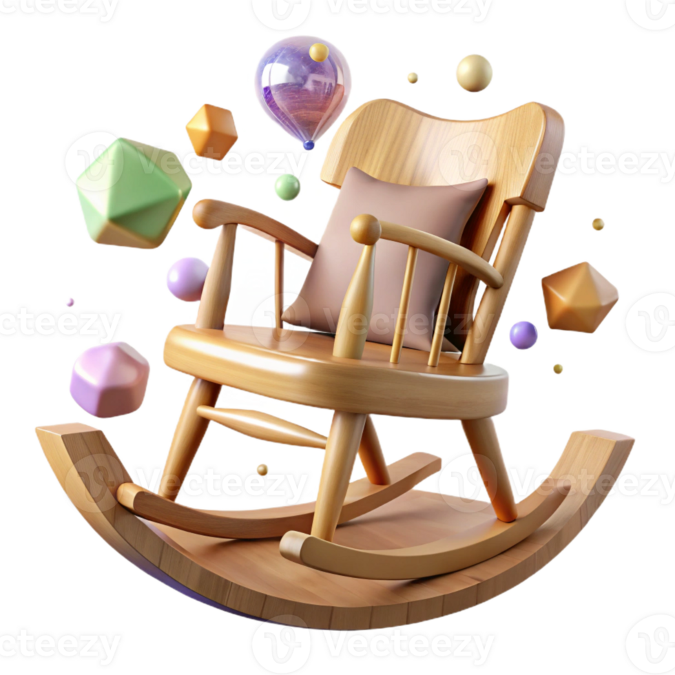 dramatic minimalist Wooden Rocking Chair with Curved Back Transparent Background high resolution png