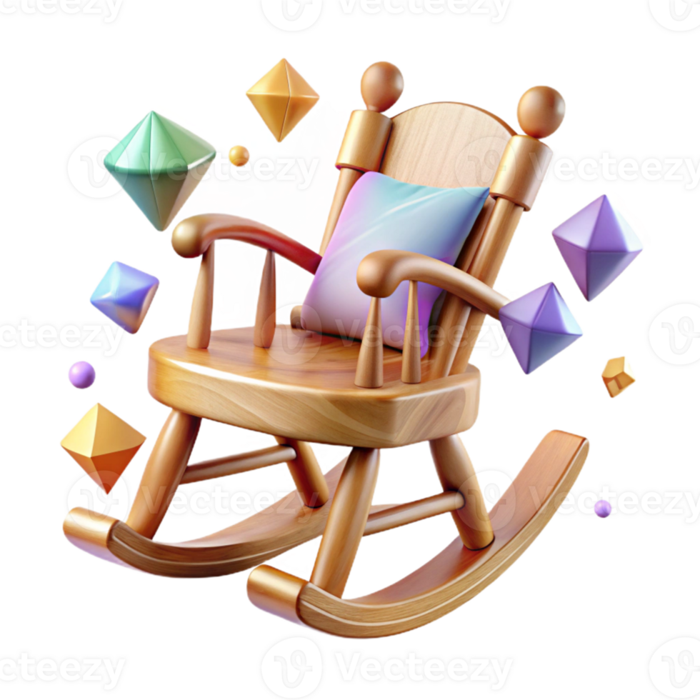beautiful rustic Wooden Rocking Chair with Curved Back Transparent Background exclusive png