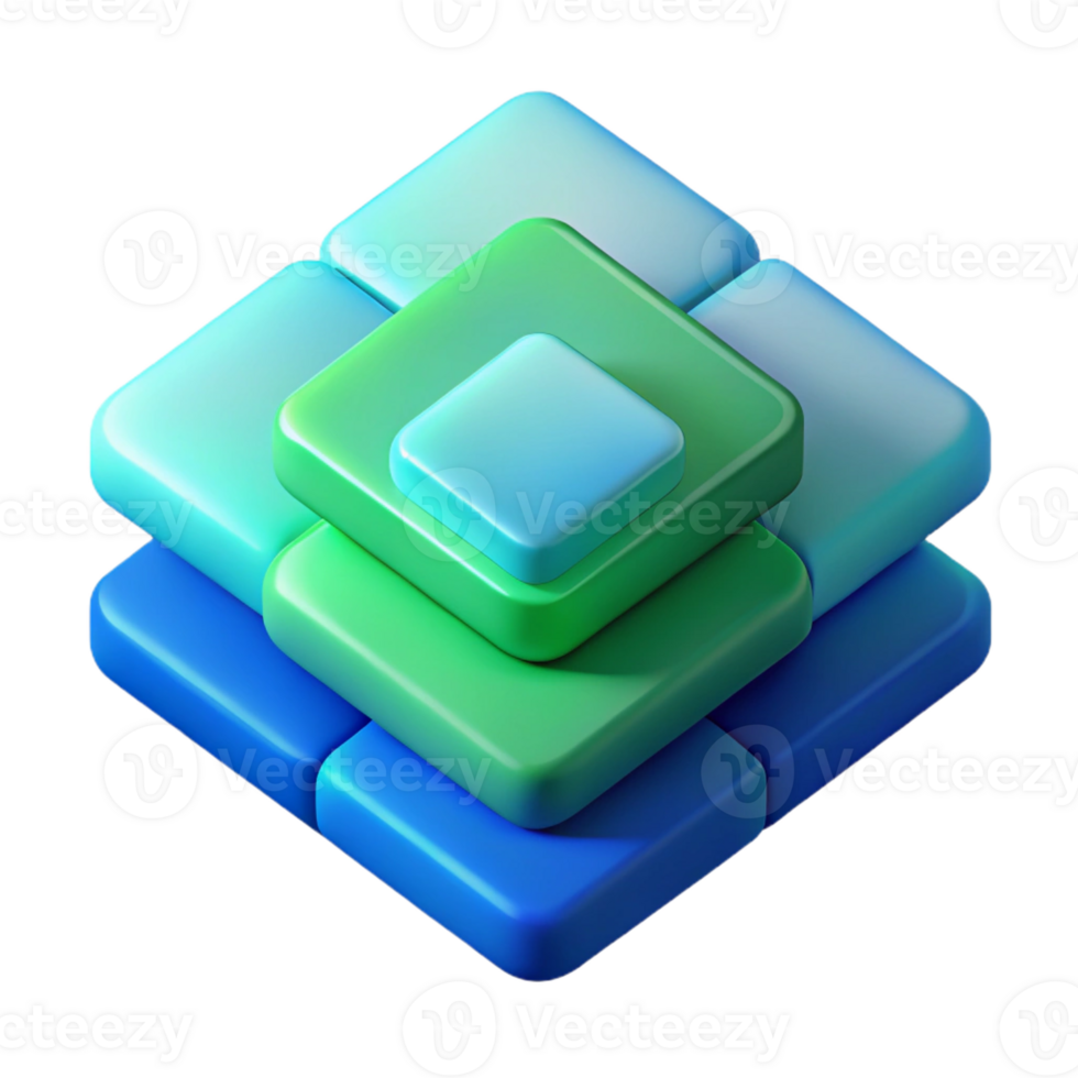 impressive artistic A series of overlapping squares in gradient hues of blue and green, with soft, blurred edges and a calming, tranquil atmosphere, in a Minimalist style original png