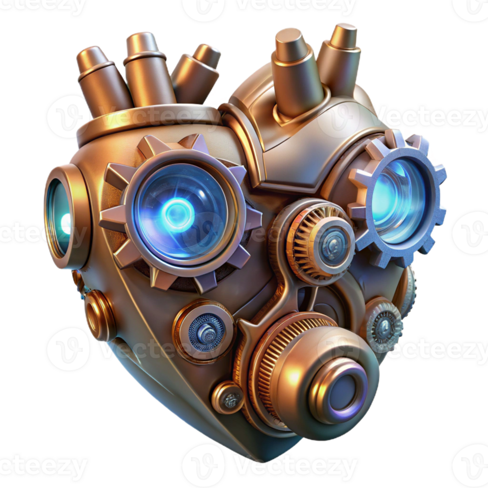impressive abstract A steampunk mechanical heart intricately crafted from gears, pipes, and glowing crystals, illuminated by a soft, internal light, highly detailed, digital painting genuine png