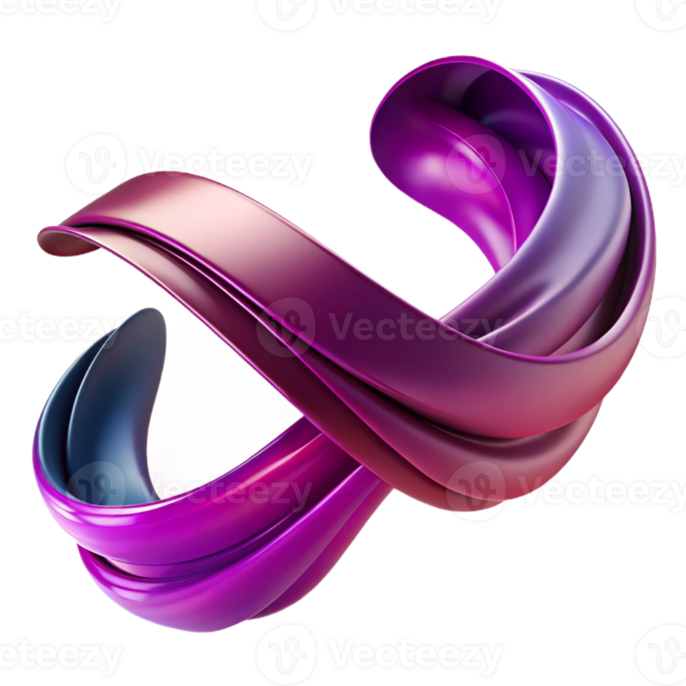 magnificent vintage A flowing, ribbon-like form in shades of deep purple and magenta, with a smooth, glossy surface and dynamic movement, in a Art Nouveau style high resolution png