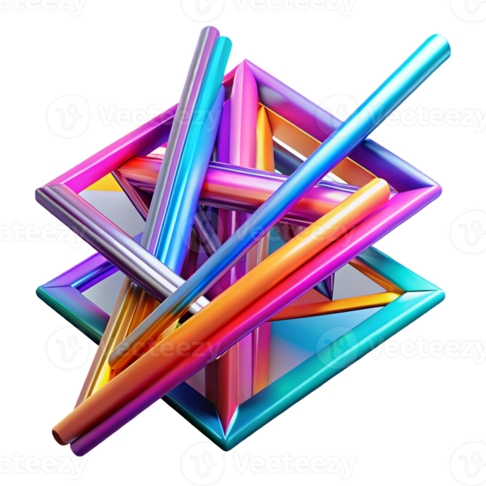 impressive vintage A dynamic composition of intersecting lines in vibrant neon colors, with sharp, contrasting angles and a bright, energetic feel, in a Geometric Abstraction style 4K png