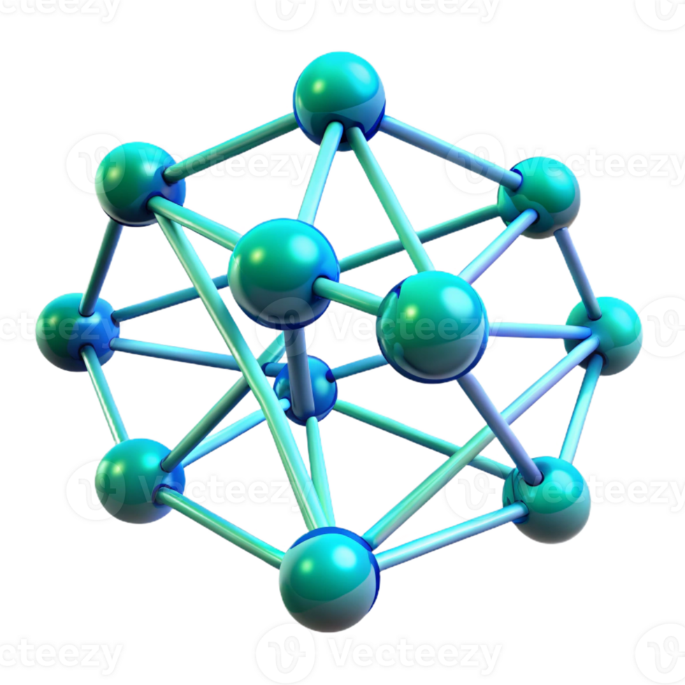 vibrant abstract A network of interconnected nodes in shades of blue and green, with pulsating light connections, in a Futuristic style high quality png