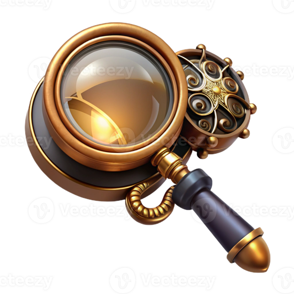 beautiful artistic A steampunk monocle with a magnifying glass and intricate filigree design, reflecting a hidden message, lit by a soft, ambient light, highly detailed, digital art 4K png