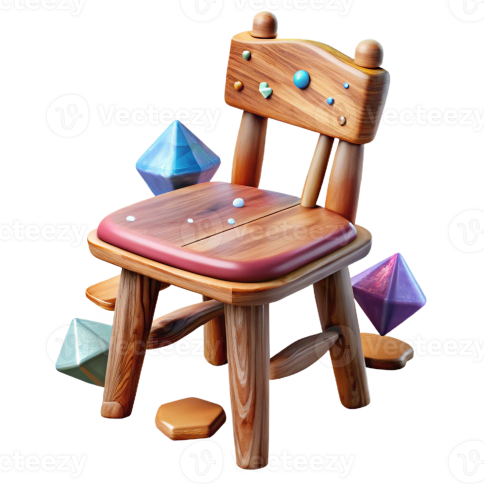 vibrant artistic Worn Wooden Chair with Backrest Isolated on Transparent Background high quality png