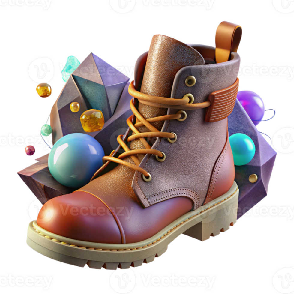 stunning classic Worn Leather Boot with Laces Brown Color Isolated Transparent Background high resolution png