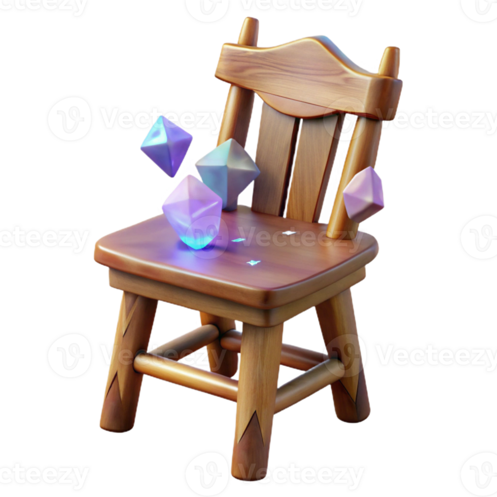vibrant minimalist Worn Wooden Chair with Backrest Isolated on Transparent Background exclusive png