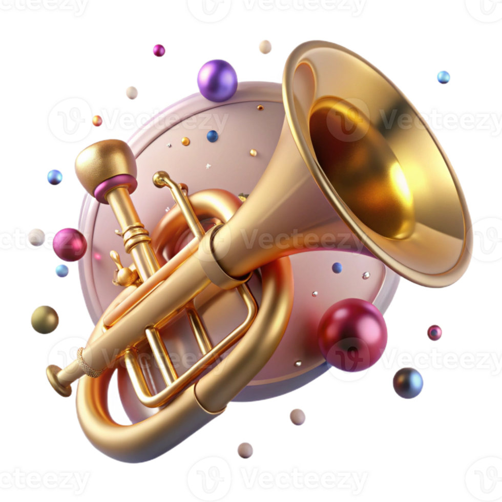 elegant rustic Worn Trumpet Isolated on Transparent Background with Brass Finish detailed png