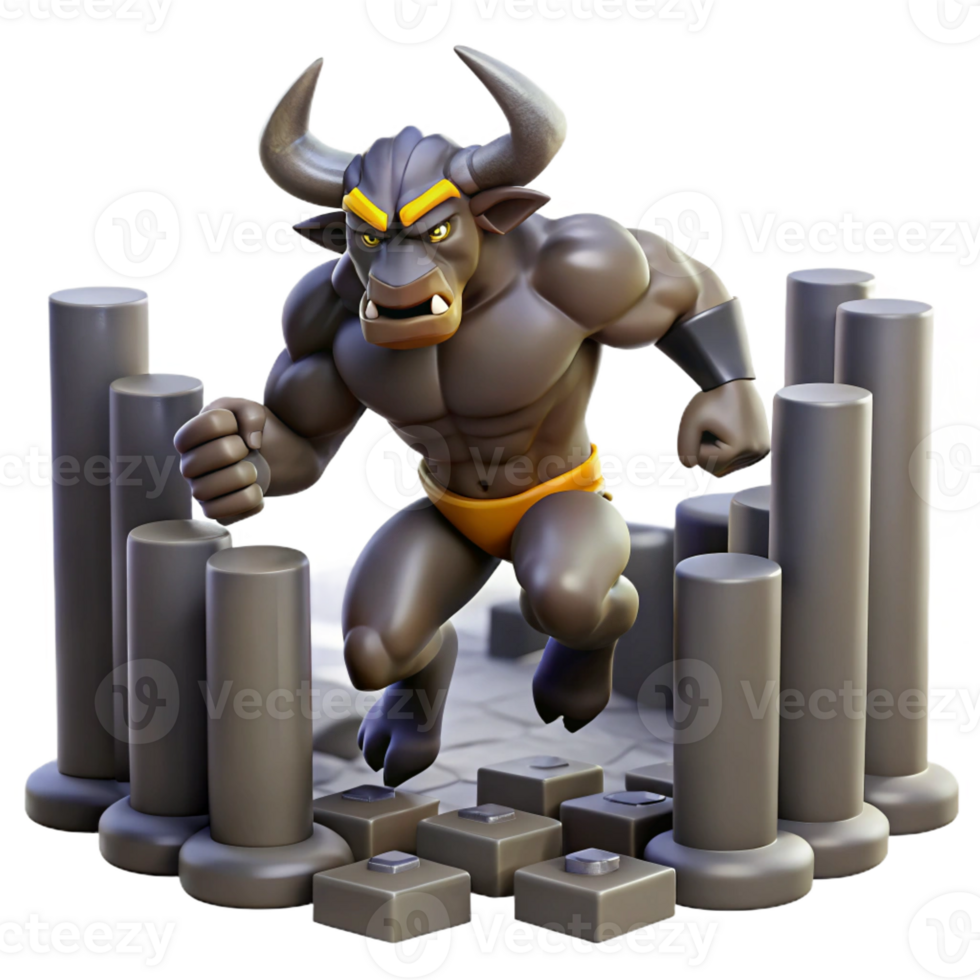 vibrant creative A powerful minotaur, half-man, half-bull, charging through a labyrinth of obsidian pillars. Dynamic, motion-blurred lighting. Comic book style high resolution png