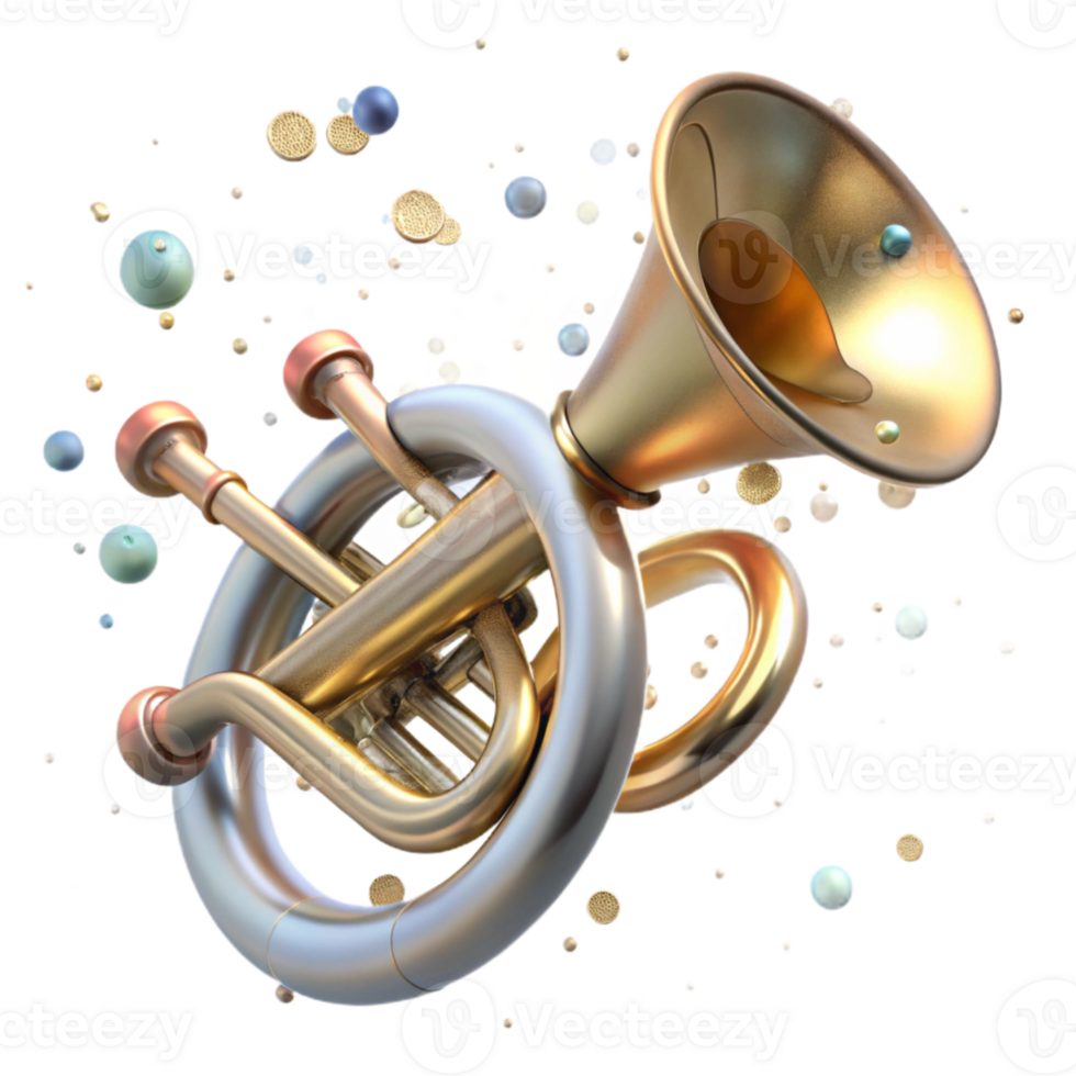 magnificent rustic Worn Trumpet Isolated on Transparent Background with Brass Finish high quality png