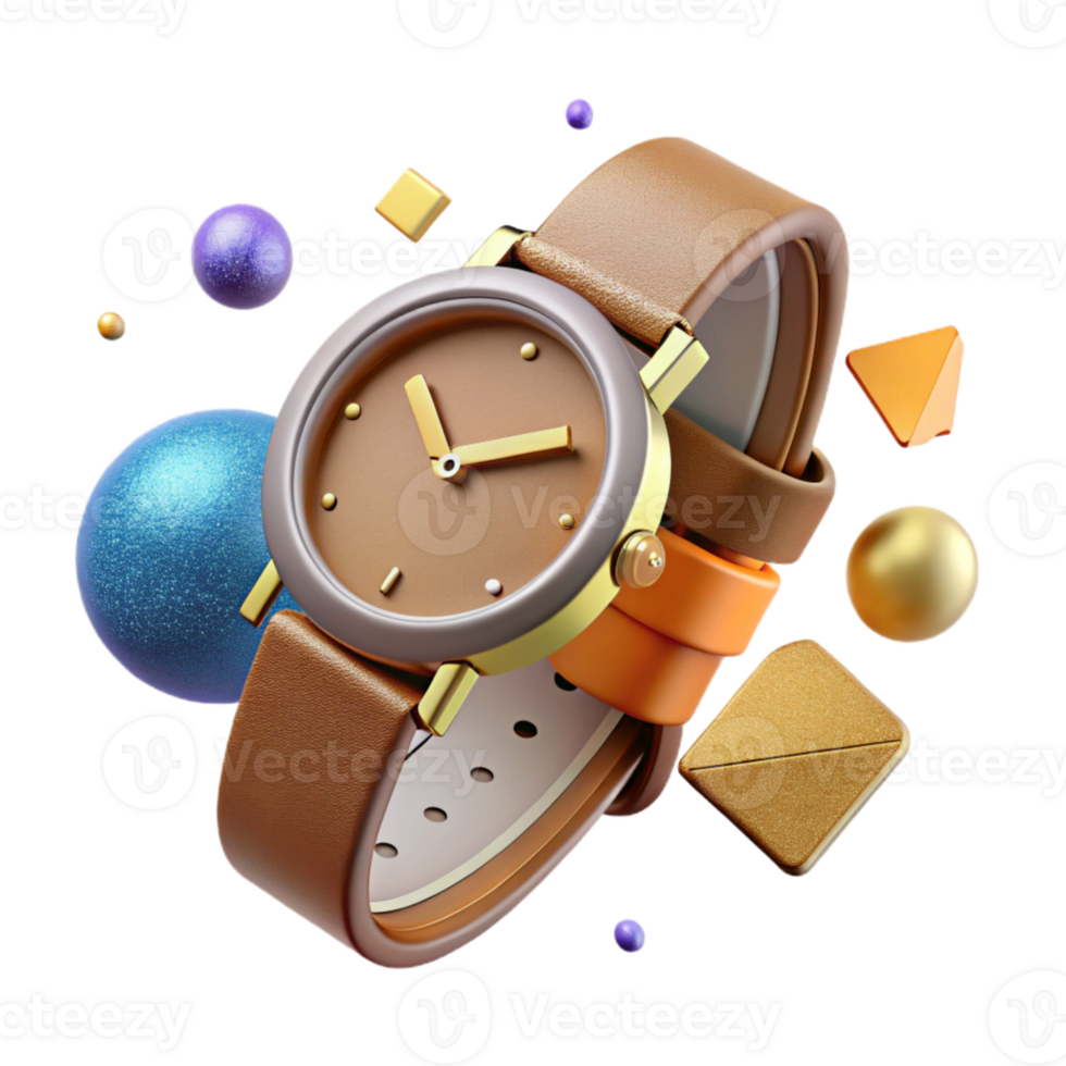 vibrant traditional Wristwatch Top View with Leather Strap Isolated authentic png