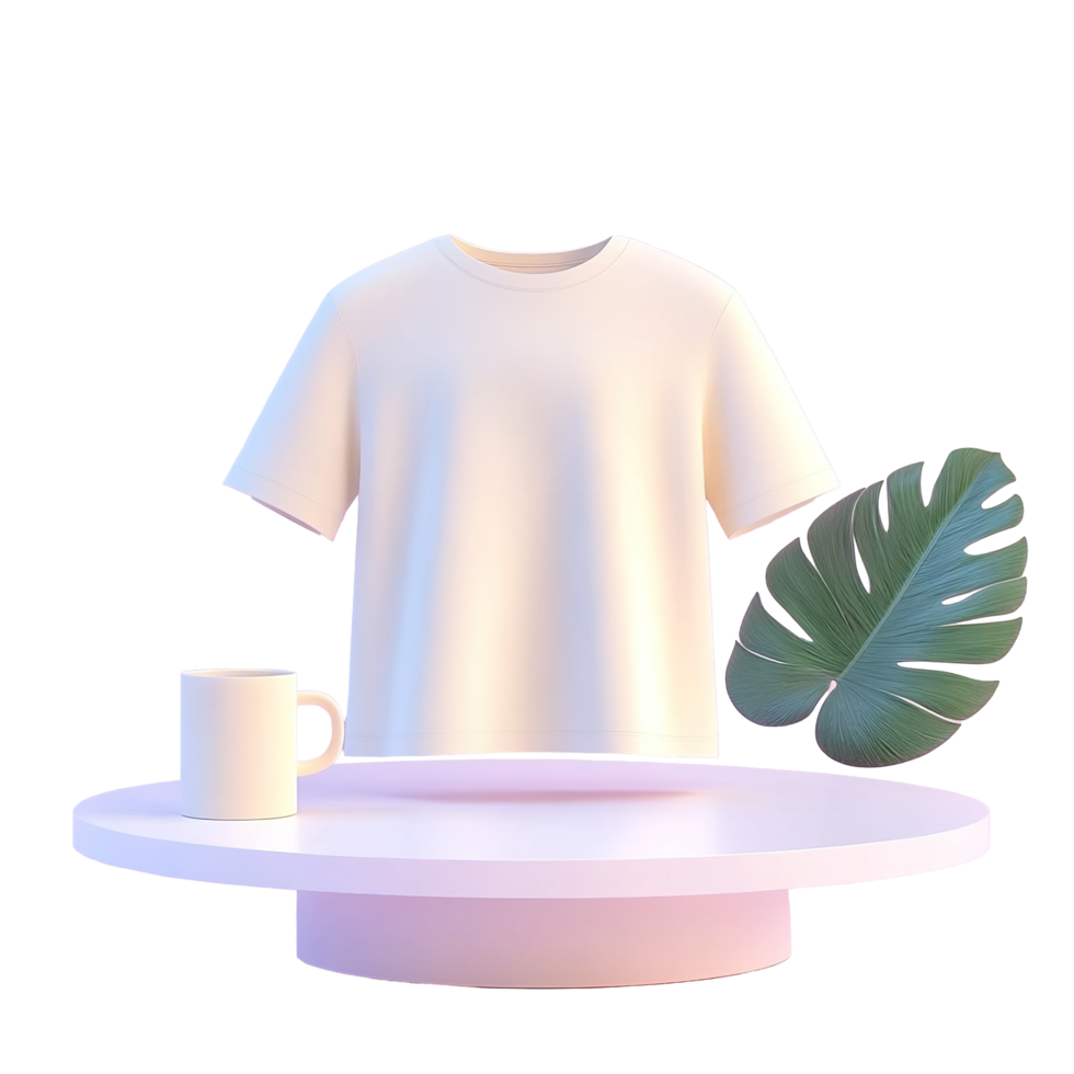 A white tshirt and coffee cup on a display platform png