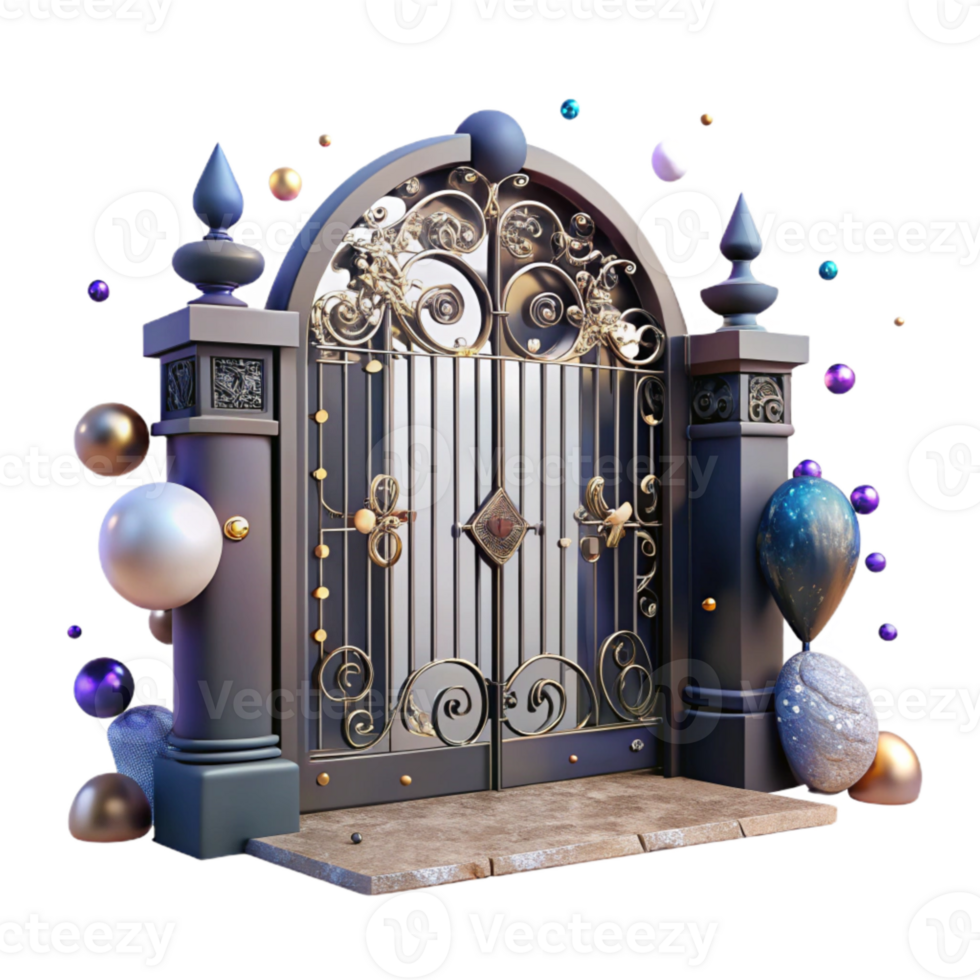vibrant artistic Wrought Iron Gate Isolated with Detailed Scrollwork high quality png