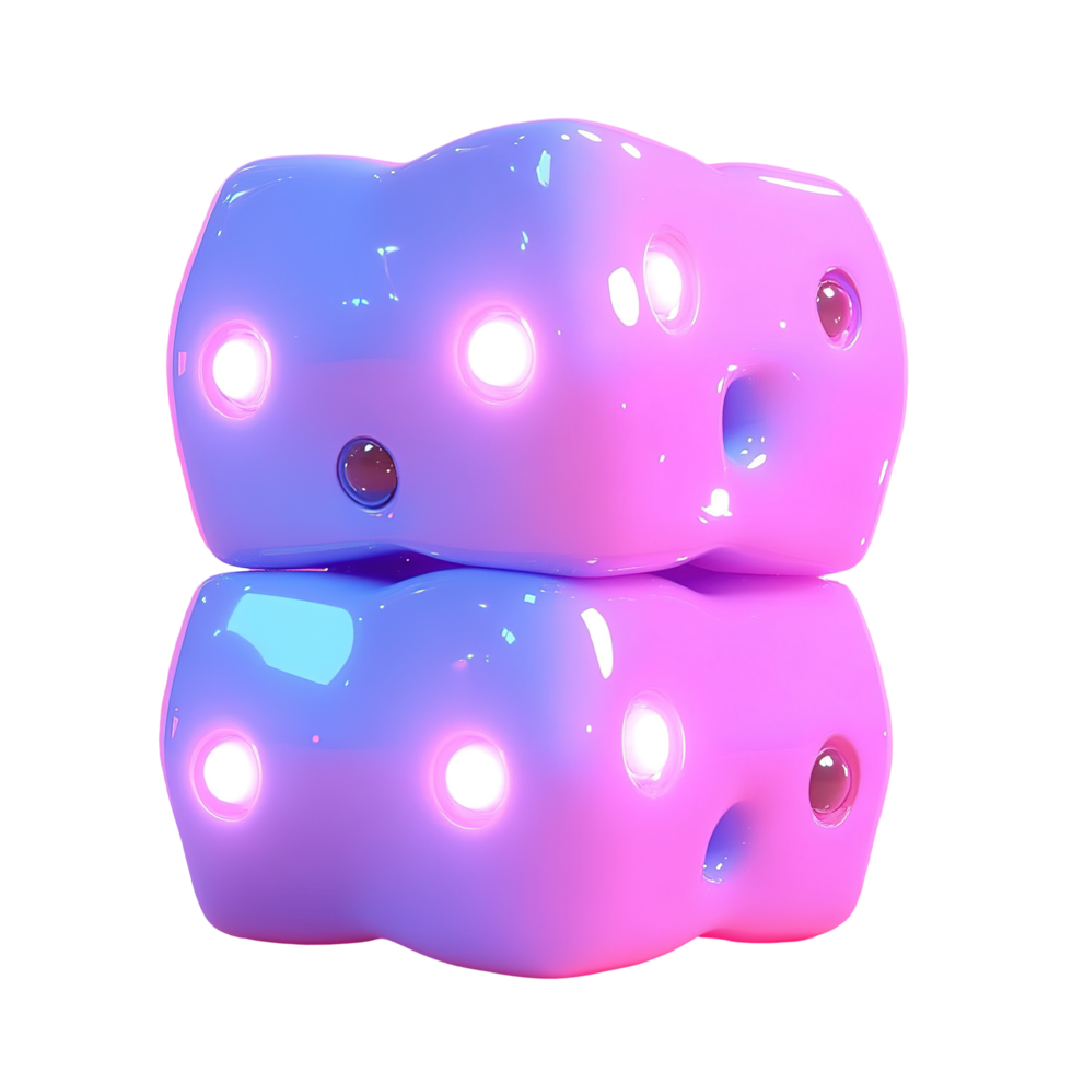 Two rendered dice stacked with glowing eye like features png
