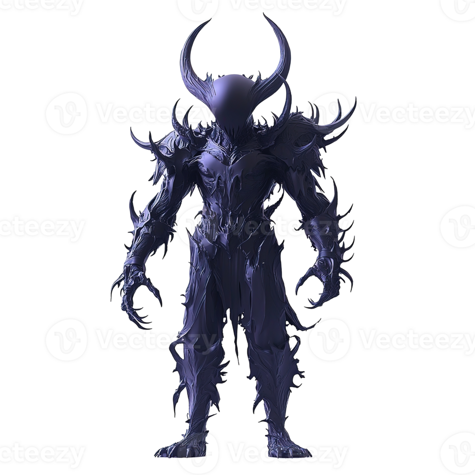 An imposing dark humanoid figure with large curving horns stands still png