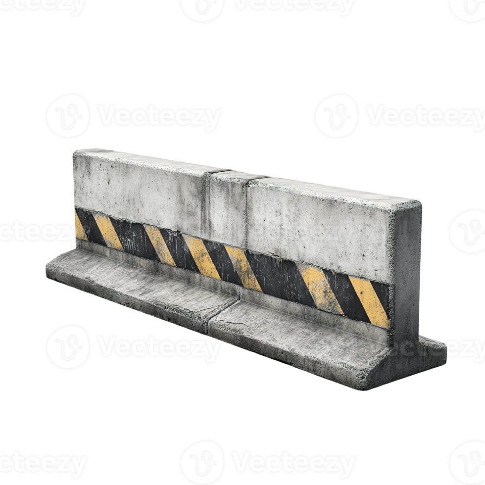 A concrete safety barrier with alternating black and yellow stripes png
