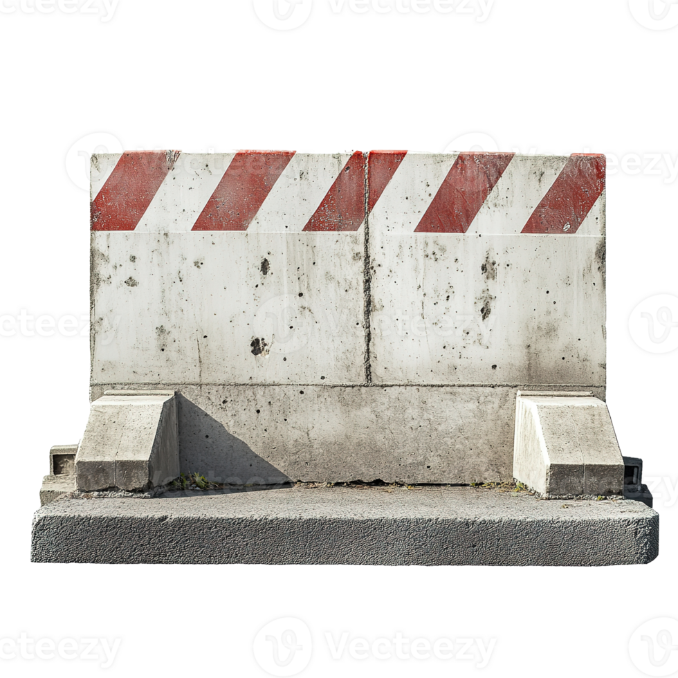 Concrete barrier with red and white warning stripes on the roadside png