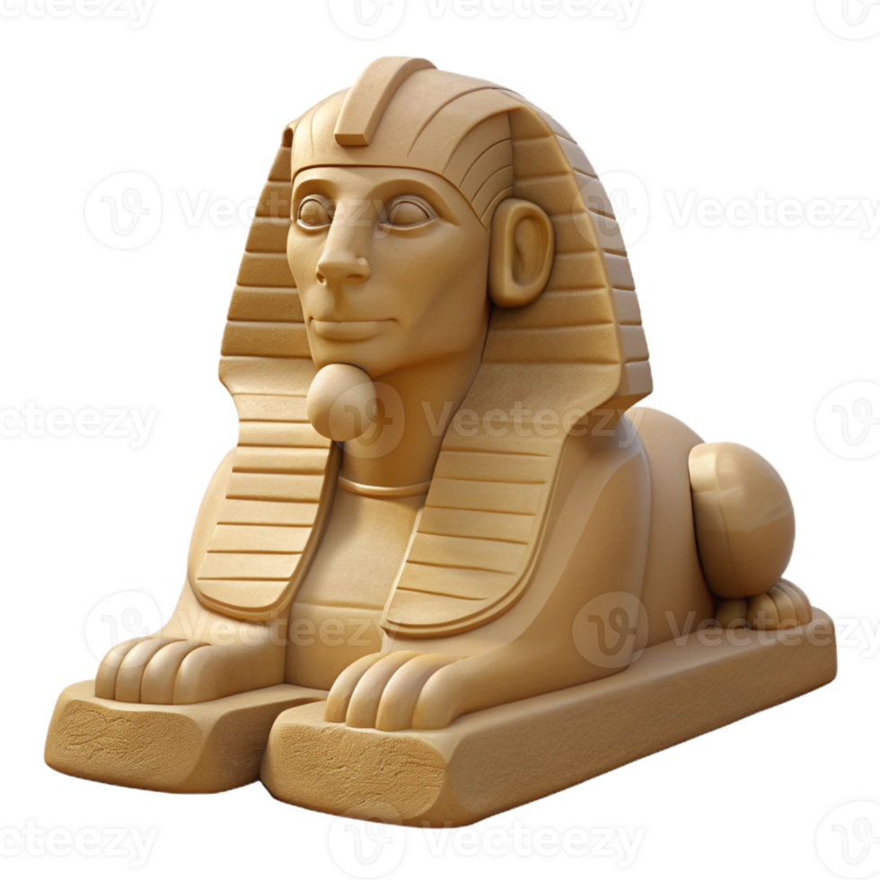 vibrant artistic A stoic sphinx, carved from sandstone, gazing out over a desolate desert landscape. Harsh, midday sunlight. Ancient Egyptian style authentic png