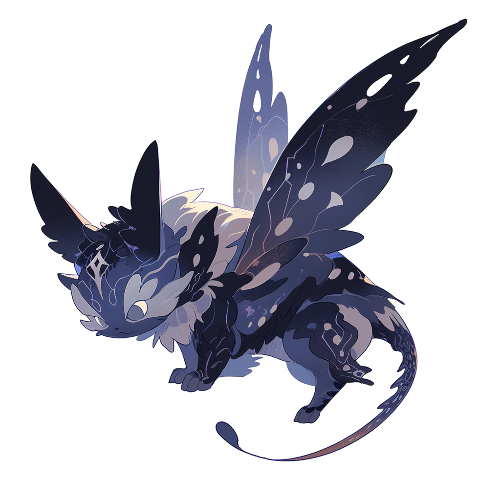 A fantastical creature with wings and stylized fur features png