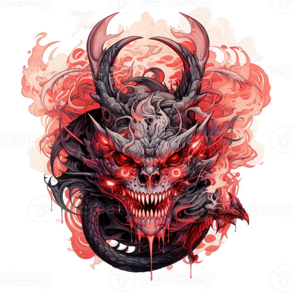 A fearsome and fiery dragon creature displaying menacing details and style png